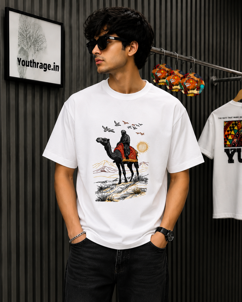 Desert Camel Graphic T-Shirt – Premium White Regular Fit