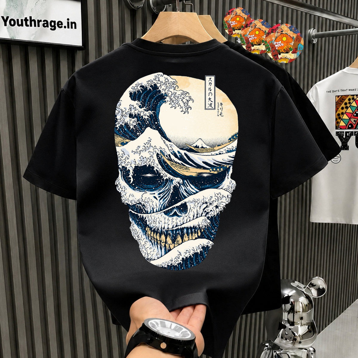 Great Wave Skull Graphic Oversized T-Shirt – Japanese Aesthetic Streetwear |