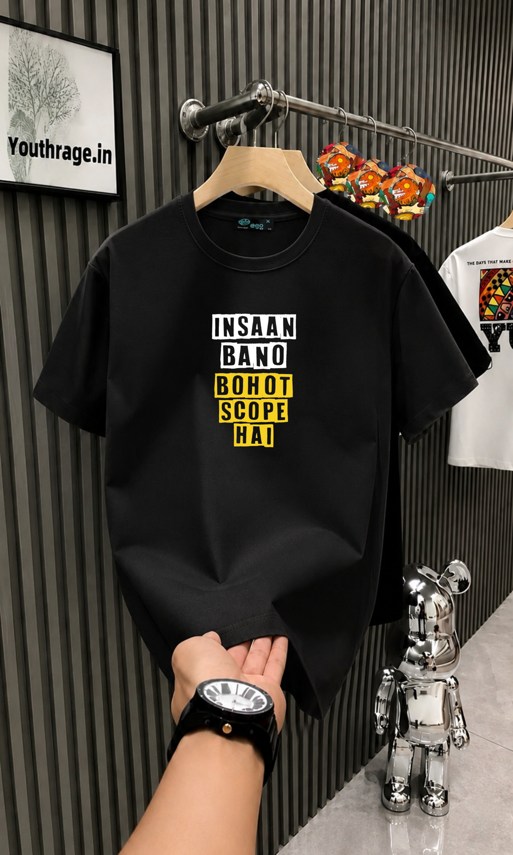 Insaan Bano Bahut Scope Hai – Premium Black Graphic T-Shirt