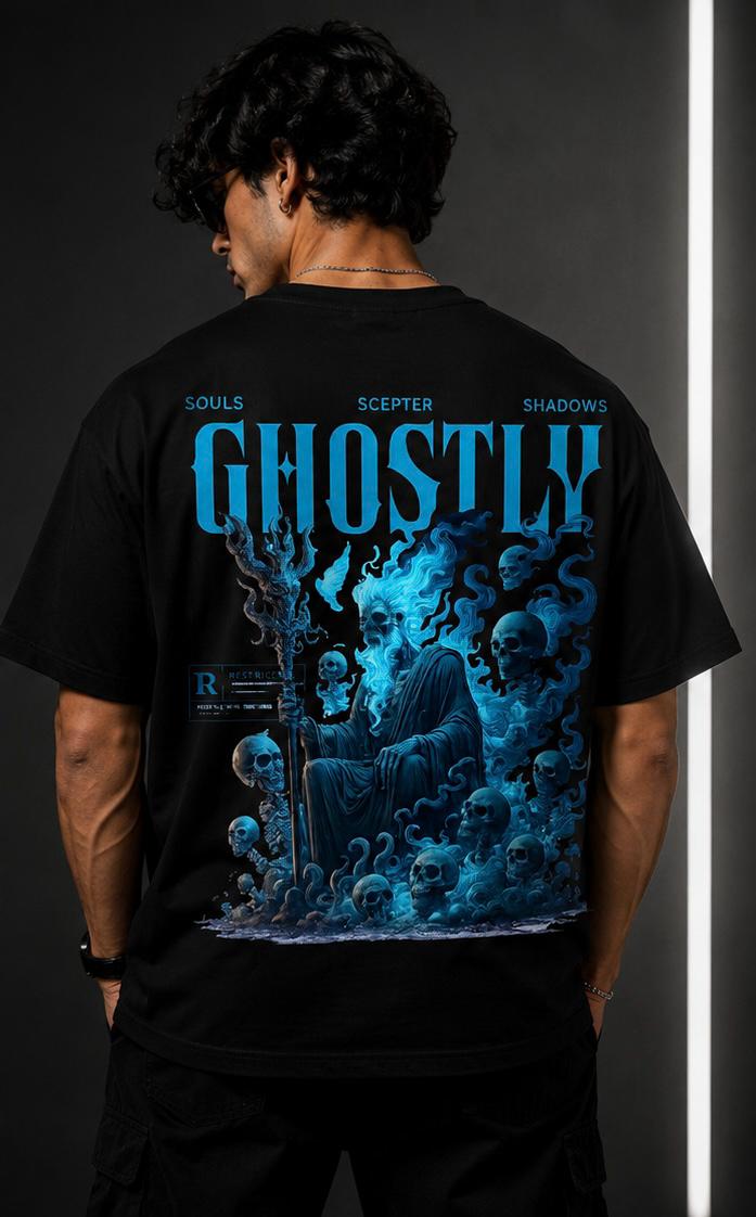 Ghostly Reaper Graphic Oversized T-Shirt for Men | Dark Gothic Streetwear Cotton Tee | Premium Black Unisex T-Shirt 💀🔥